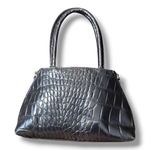 FURLA Vintage Mini Croc Embossed Leather Top Handle Shoulder Handbag